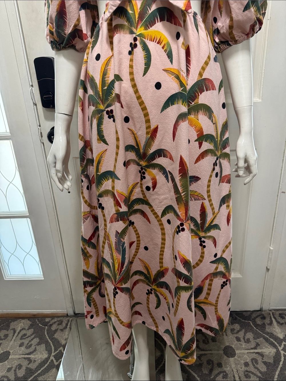 Farm Rio Cotton Pink Tropical Tie-Front Midi Dress Size Medium - Picture 7 of 16